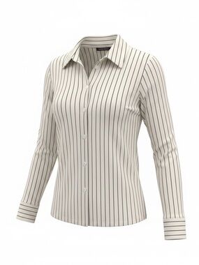 Striped Knit Button-Front Shirt - Cream/Black -